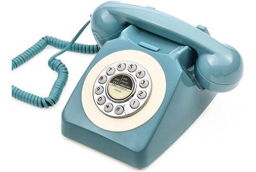 Telefono Retro Clasico De Linea Fija Vintage, Azul