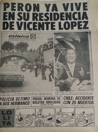 Cronica 18/11/1972 Completo,peron Ya Vive En Vicente Lopez