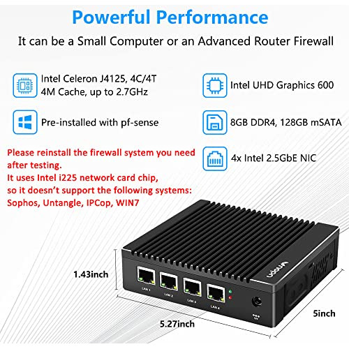 Dispositivo Vnopn Micro Firewall, 4 Puertos Lan Intel I225 D