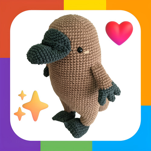 Muñeco De Apego Ornitorrinco Amigurumi Artesanal Crochet Marrón