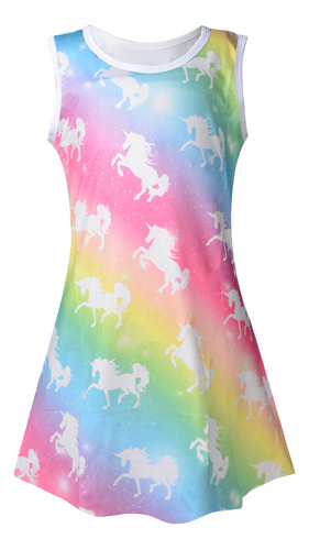 Vestido Infantil Rainbow Unicorn Girl Fly Sleeve 8093