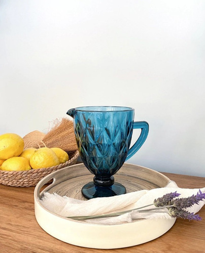Jarra De Vidrio Decorada Agua Jugo Bebidas Pettish Online Color Azul