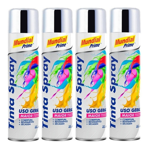 Tinta Spray Cromado Mundial Prime 400ml - 4 Unidades