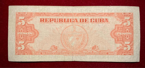 Billete 5 Pesos Cuba 1950 Pick 78 B Maximo Gomez (Usado)