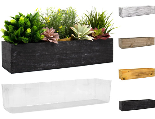 Caja De Madera Negra Plantas (17 X5  A