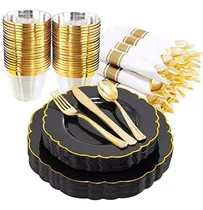 Comprar Juego De Platos Desechables Negros Con Cubiertos Y Vasos