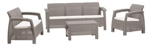 Sala Premium De Balcón Tipo Rattán Jardin Terraza Lounge Estructura Taupe