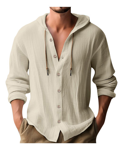 Camisas En V Para Hombre Con Botones Lisos, Cuello Redondo,