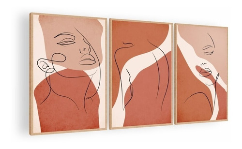 Cuadro Decorativo Mural Triptico Linear Woman 126x60 Mdf