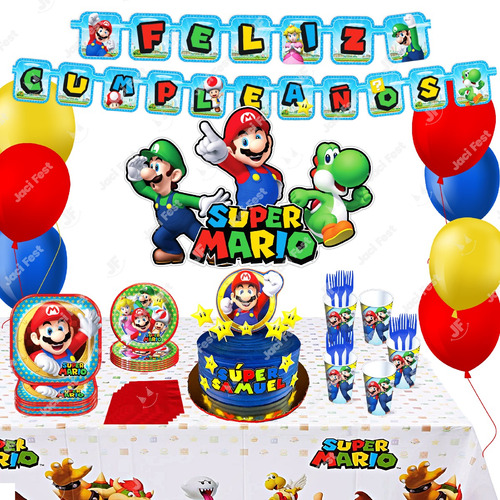 Kit De Fiesta Super Mario Bros 24 Invitados Mar0h1