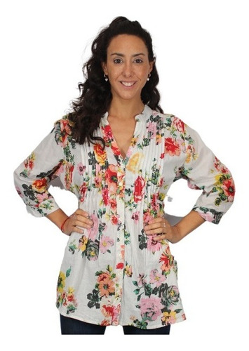 Blusa Camisola Abotonada Print Flores T. Grande Importada