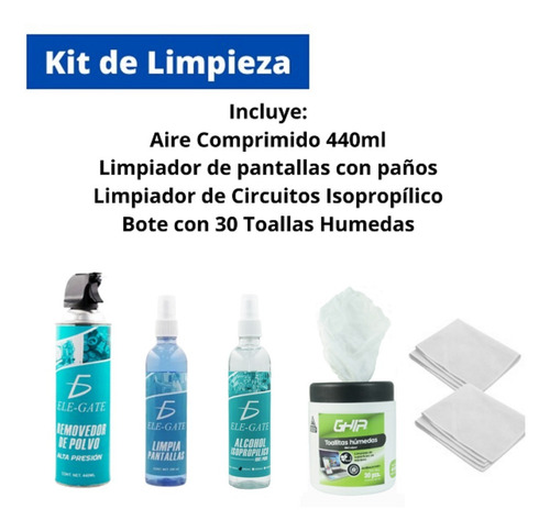 Imagen 2 de 6 de Kit De Limpieza 5 Pz Aire Comprimido Alcohol Toallas Húmedas