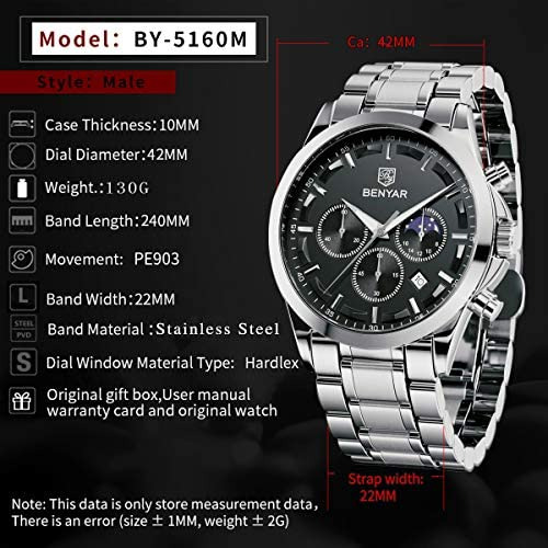 By Benyar Relojes Para Hombre Cronógrafo Multifunción Fecha
