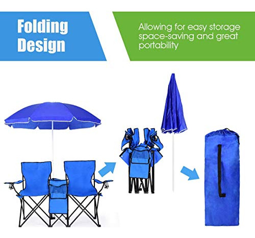 Set De Sillas Dobles Para Exterior Con Sombrilla Y Bolsa, Az
