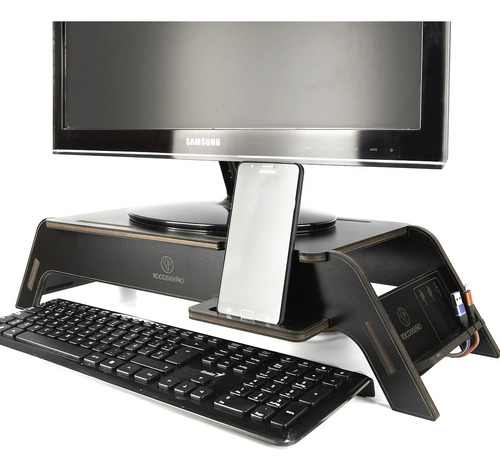 Soporte Base Eleva Monitor Pc-notebook Con Porta Celular 