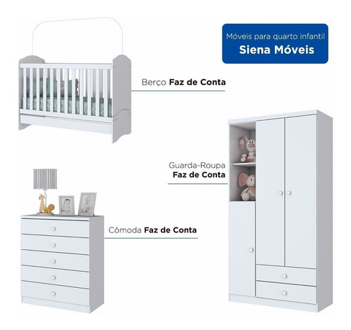 Imagem 2 de 10 de Quarto Infantil Com Guarda Roupa 3 Portas, Cômoda E Gd