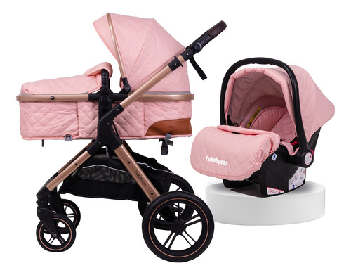 Coche Cuna Con Silla Nido Y Accesorios Lubabycas Rosado