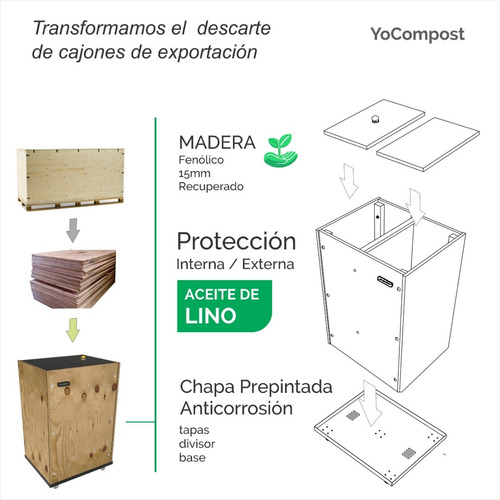 Compostera Yocompost École 120 L Madera + Curso Compostaje