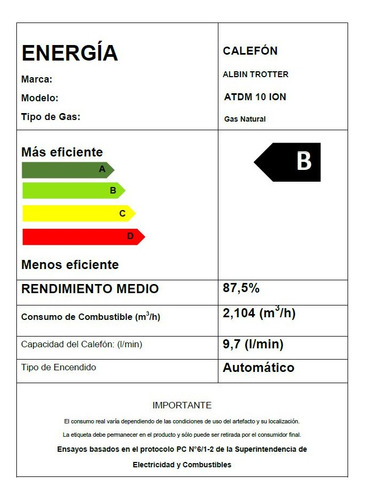 Calefont Atmd Tiro Natural 10lt Trotter