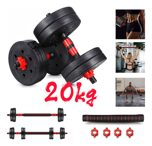 Kit De Mancuernas Ajustables Pesas Con Barra Discos Aplicable A Ejercicio Gym Multifuncional Set Mancuerna Color Black 20 Kg