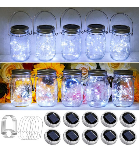 Solar Mason Jar Light Lids 10 Pack 20 Led Fairy String Light