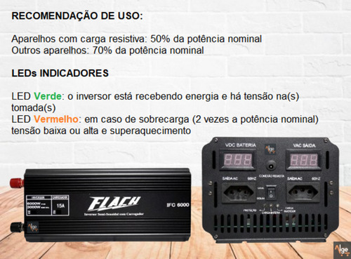 Inversor De Tensão Carregador Bateria Ifc6000 12/220v Flach