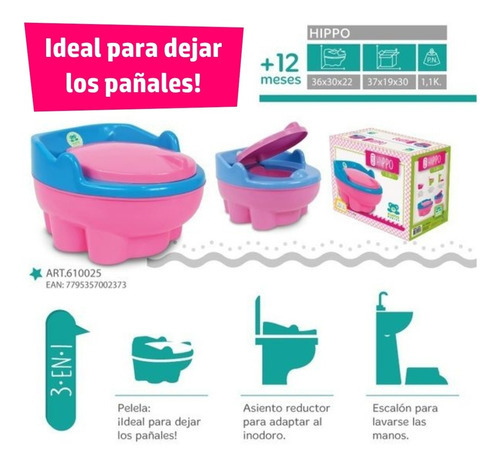 Pelela Hippo Infantil 3 En 1 Adaptador Y Escalon Kuma