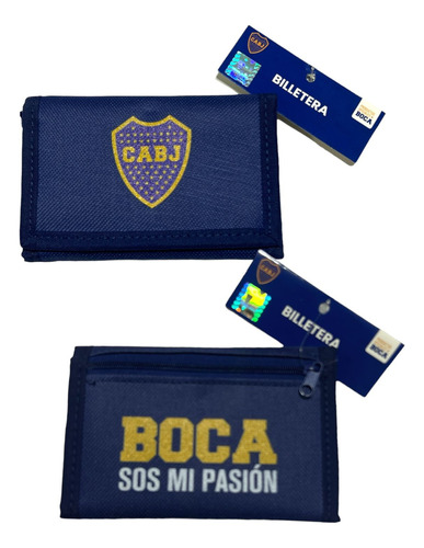 Billetera Boca Juniors De Tela Con Abrojo + Segura + Premium