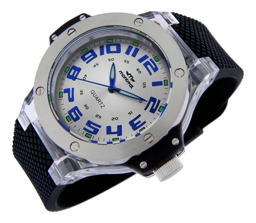 Reloj Montreal Hombre Ml723 Caja Acrílica Malla Caucho 