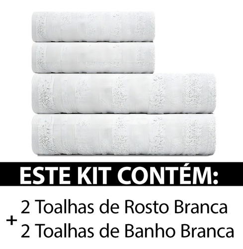 Toalhas De Banho E Rosto 100% Algodão Kit Com 4 Branco Loft Lm Peter