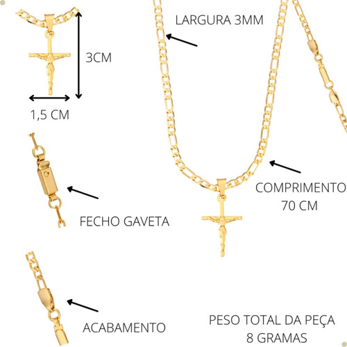Kit Corrente Pingente E Pulseira Masculina Banhada Ouro 18k Cor Dourado