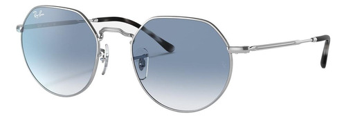 Anteojos de sol Ray-Ban Jack Standard con marco de metal color polished silver, lente light blue de cristal degradada, varilla polished silver de metal - RB3565