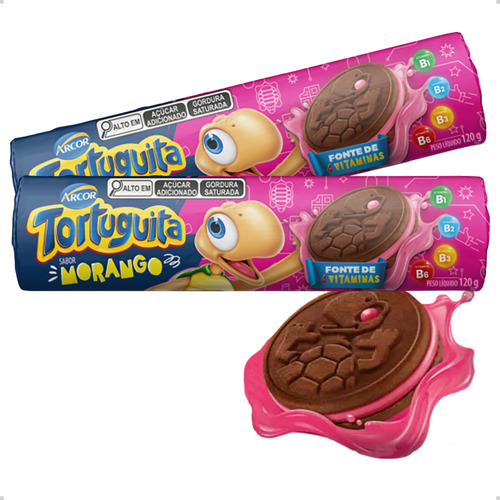 Biscoito Bolacha Recheada Tortuguita Morango 120g Arcor