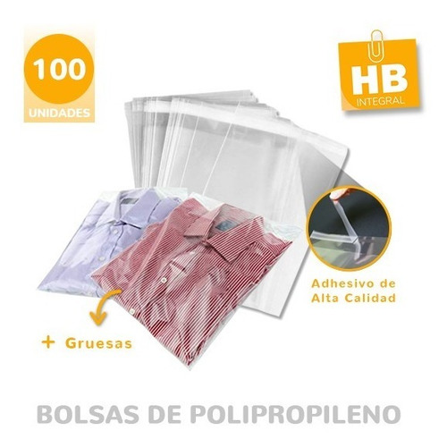 Imagen 3 de 6 de Bolsas Polipropileno Adhesivo 35x45 Gruesas 100 U Celofán