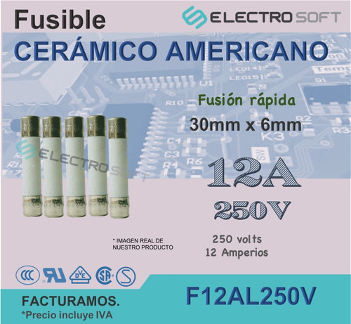 5pz Fusible Cerámico Americano 12a 250v | 12 Amperios