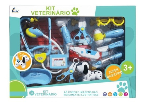 Kit Veterinário Infantil 12 Peças Azul Fenix