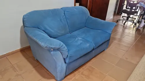 Sillón Dos Cuerpos Usado Azul Liso