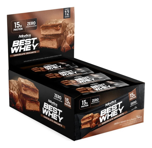 Atlhetica Nova Best Whey Bar 15g Protein Display 12un. Sabor Chocolate Crocante