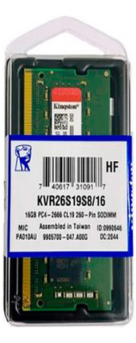 Memoria Notebook Kvr26s19s8/16 Kingston Ddr4 16gb - 2666mhz 