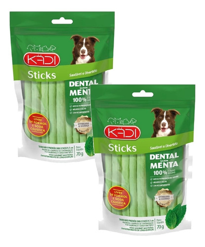 Pack 2 Petiscos Cães Kadi Dental Sticks Menta 70 Gramas
