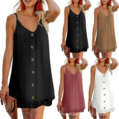 Vestido Casual De Mujer Con Cuello En V Y Botones De Verano