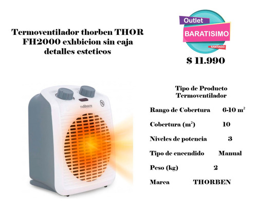 Termoventilador Thorben  Fh2000 Sin Caja Detalles Esteticos