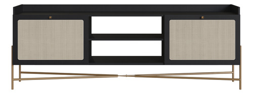 Rack Sala Estar Tv 65 Pol 183cm Industrial Indy Nero Dourado