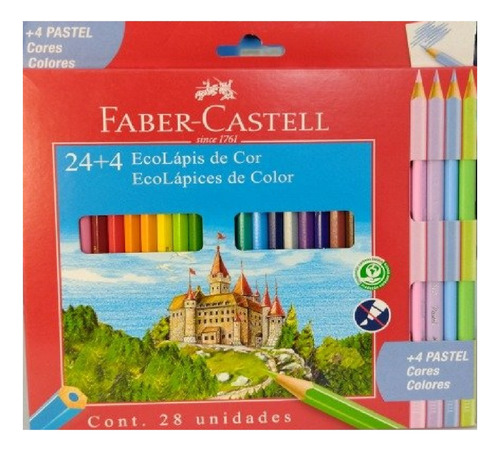 Lapices Pinturita Faber X24 Clasicos + 4 Pastel 28 Colores Surtido