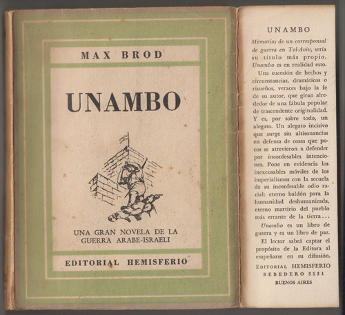 1952 Guerra Arabe Israeli Unambo Novela De Max Brod Escaso