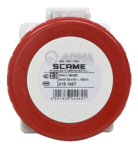 Toma Embutir Industrial Scame Optima 16a 3p+t Ip67
