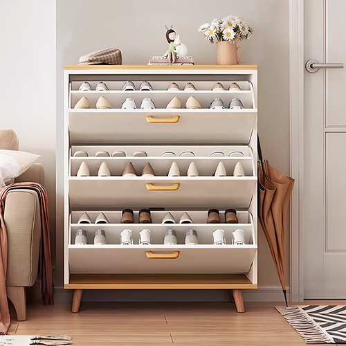 Zapatero Organizador Con 3 Puertas Y 2 Filas, Blanco/oak
