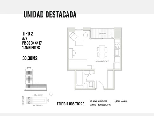 Venta Departamento Monoambiente 1 Dormitorio y 2 dormitorios Puerto Norte