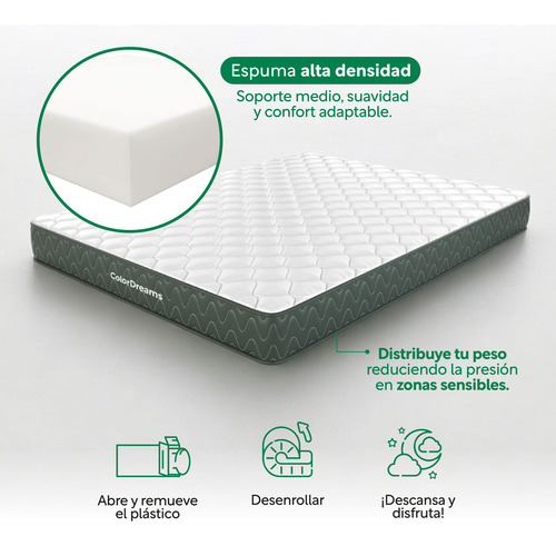 Base Cama Con Cabecera + Colchón Memory En Caja Matrimonial