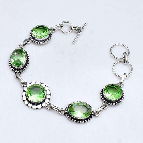 Pulsera Estilo Etnico Plata 925 Cuarzo Verde